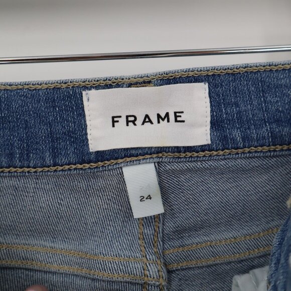Frame Metalic Skinny Jeans Womens 24 Blue Festival Mod Futuristic Classic NWOT - Picture 3 of 11